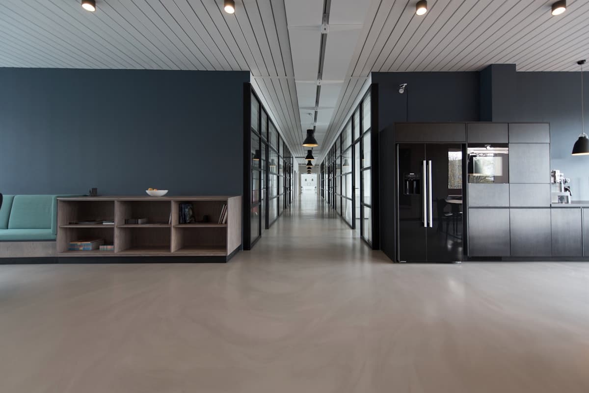 Modern corporate office workspace with natural light